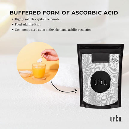 Orku 1Kg Sodium Ascorbate - High Purity Soluble Crystalline Powder Ingredient.