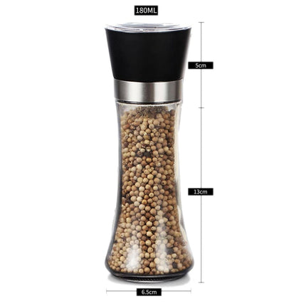 1x 180ml Glass Salt or Pepper Grinder 18cm - Adjustable Ceramic Core Tall Mill.