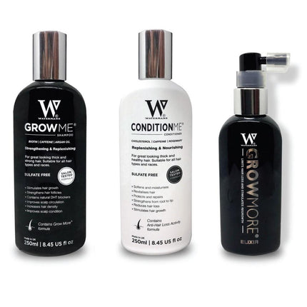 Watermans Grow Me Shampoo Conditioner Elixir Pack Full Hair Growth Anti Loss Kit.