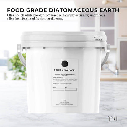 Orku 1.4Kg Fine Diatomaceous Earth Tub - Food Grade Fossil Shell Flour Powder.