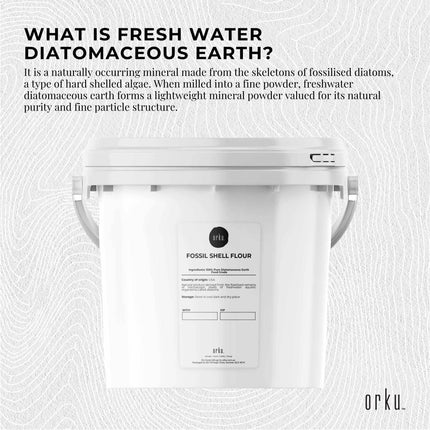 Orku 1.4Kg Fine Diatomaceous Earth Tub - Food Grade Fossil Shell Flour Powder.