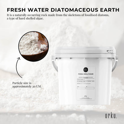 Orku 1.4Kg Fine Diatomaceous Earth Tub - Food Grade Fossil Shell Flour Powder.