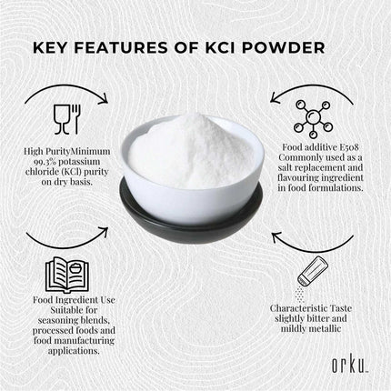 Orku Bulk 20Kg Potassium Chloride Powder (KCl) - Food Grade E508 Salt Substitute.