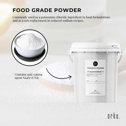 Orku 2Kg Potassium Chloride Powder (KCl) - Food Grade E508 Salt Substitute.