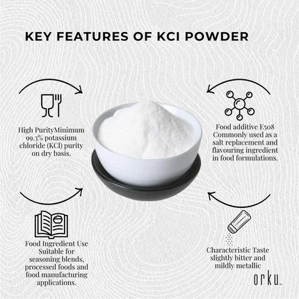 Orku 2Kg Potassium Chloride Powder (KCl) - Food Grade E508 Salt Substitute.