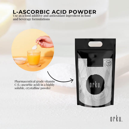 Orku Bulk 10Kg Vitamin C Powder Pure L-Ascorbic Acid - USP Grade Non-GMO.