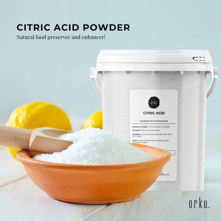 Orku 1.2Kg Citric Acid Powder Tub - Food Grade Non GMO Anhydrous Preservative E330.