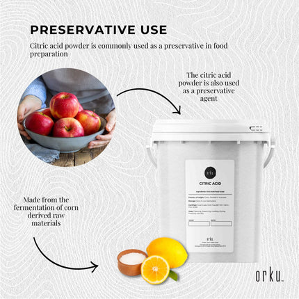 Orku 1.2Kg Citric Acid Powder Tub - Food Grade Non GMO Anhydrous Preservative E330.