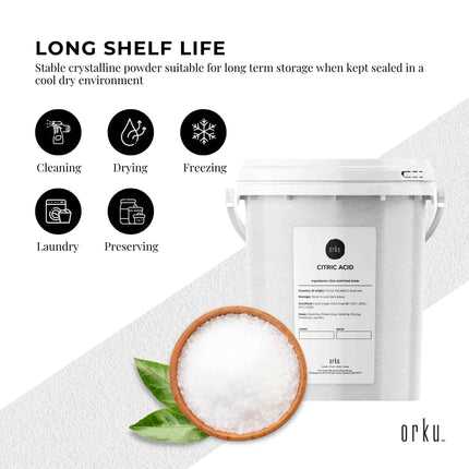 Orku 1.2Kg Citric Acid Powder Tub - Food Grade Non GMO Anhydrous Preservative E330.