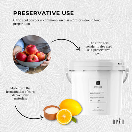 Orku 5Kg Citric Acid Powder Tub - Food Grade Non GMO Anhydrous Preservative E330.