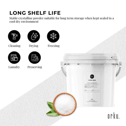 Orku 5Kg Citric Acid Powder Tub - Food Grade Non GMO Anhydrous Preservative E330.