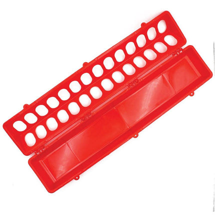50cm Long Poultry Feeder Chicken Feeding Trough Red Plastic Flip Top Container.