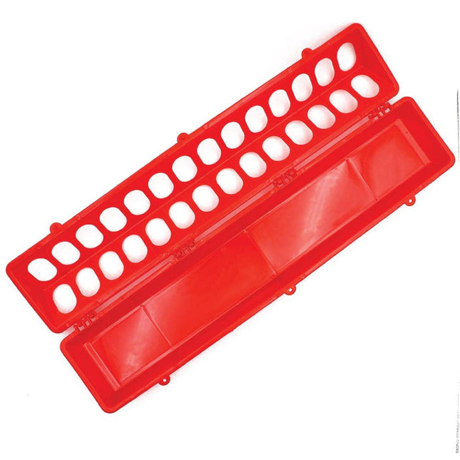 50cm Long Poultry Feeder Chicken Feeding Trough Red Plastic Flip Top Container.