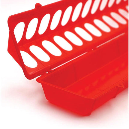 50cm Long Poultry Feeder Chicken Feeding Trough Red Plastic Flip Top Container.