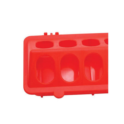 50cm Long Poultry Feeder Chicken Feeding Trough Red Plastic Flip Top Container.