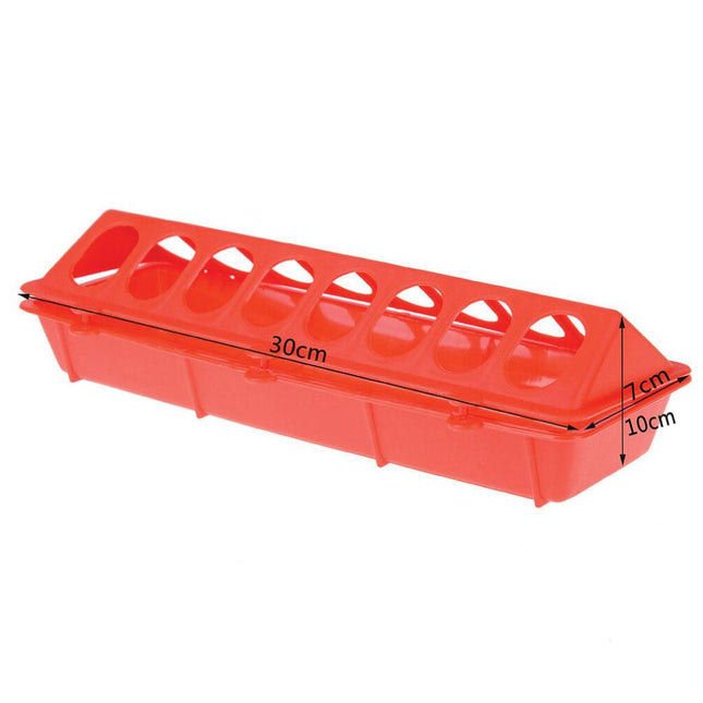 30cm Long Poultry Feeder Feeding Trough Chicken Chick Red Plastic Flip Top Container.