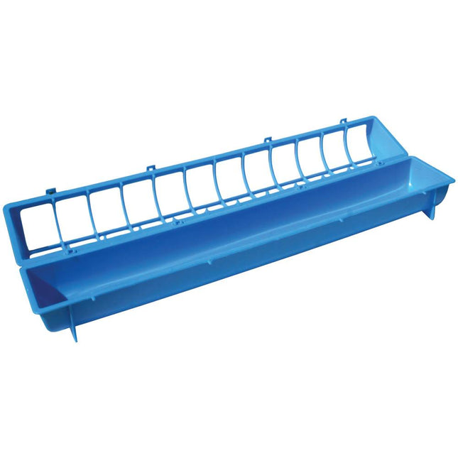 68cm Long Poultry Feeder Chicken Feeding Trough Blue Plastic Flip Top Container.