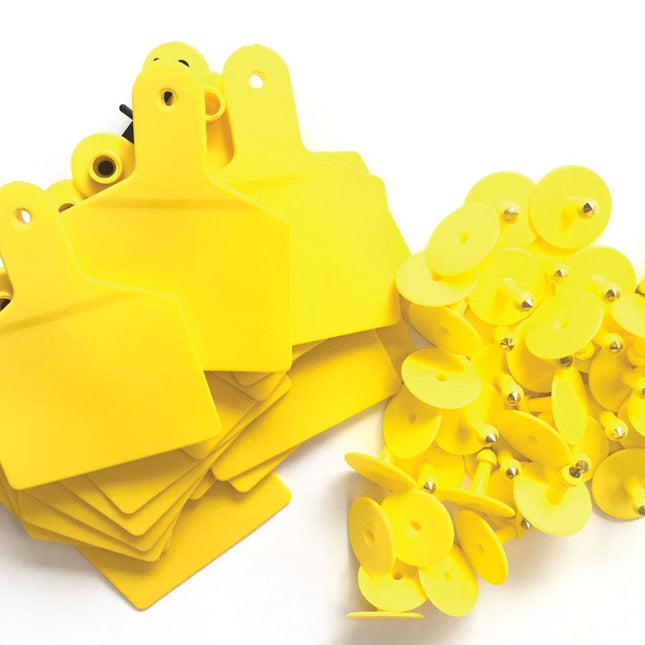 100x Cattle Ear Tags 7.5x10cm Set - XL Yellow Blank Cow Sheep Livestock Labels.