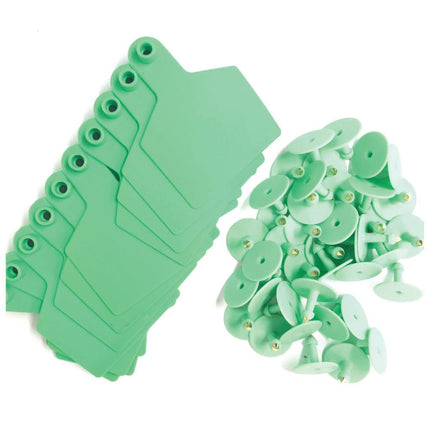 100x Cattle Ear Tags 7.5x10cm Set - XL Green Blank Cow Sheep Livestock Labels.