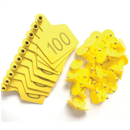 1-100 Cattle Number Ear Tags 7.5x10cm Set - XL Yellow Cow Sheep Livestock Labels.