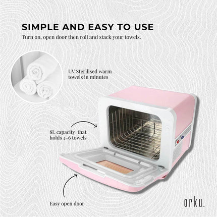 Orku 8L Pink Electric Towel Warmer UV Steriliser Cabinet Salon Heat Sanitiser.