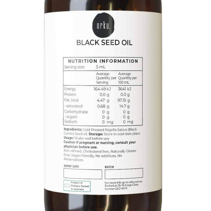Orku 100ml Pure Black Seed Oil Cold Pressed 100% Ethiopian Nigella Sativa Cumin.