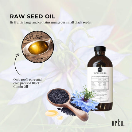 Orku 500ml Pure Black Seed Oil Cold Pressed 100% Ethiopian Nigella Sativa Cumin.