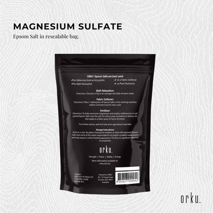 Orku 1Kg Epsom Salt - Magnesium Sulphate Bath Salts Skin Body.