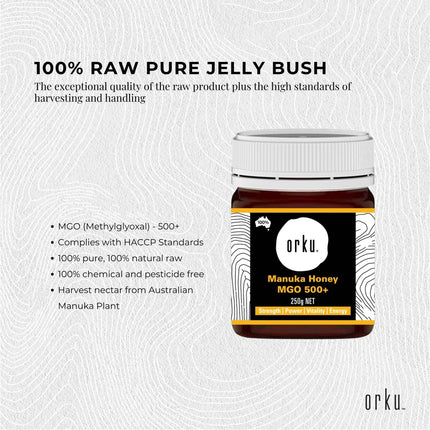 Orku 250g MGO 500+ Australian Manuka Honey - 100% Raw Natural Pure Jelly Bush.