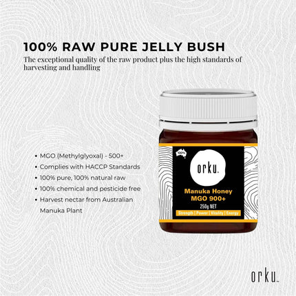 Orku 250g MGO 900+ Australian Manuka Honey - 100% Raw Natural Pure Jelly Bush.