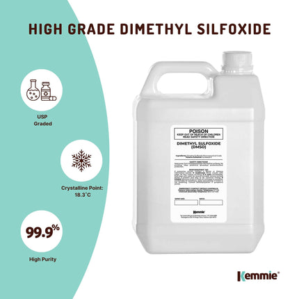 Kemmie 5L DMSO Liquid 99.9% Pure -  USP Grade Dimethyl Sulfoxide Solvent Bulk.