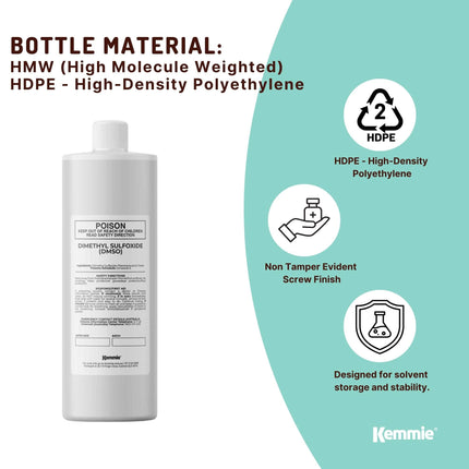 Kemmie 500ml DMSO Liquid 99.9% Pure -  USP Grade Dimethyl Sulfoxide Solvent.