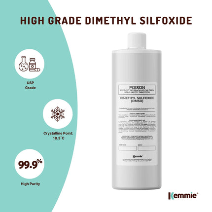 Kemmie 500ml DMSO Liquid 99.9% Pure -  USP Grade Dimethyl Sulfoxide Solvent.
