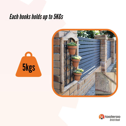 10 Pack 76mm (3") Brick Wall Hooks - Clips Hangers For Pictures Plants.