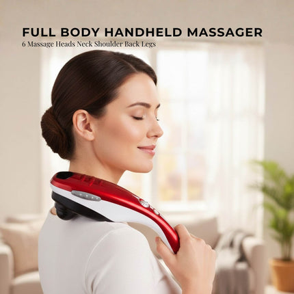 Orku Handheld Body Massager 6 Heads Adjustable Speed Neck Shoulder Back Legs Red.