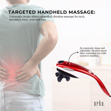 Orku Handheld Body Massager 6 Heads Adjustable Speed Neck Shoulder Back Legs Red.