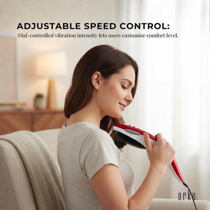 Orku Handheld Body Massager 6 Heads Adjustable Speed Neck Shoulder Back Legs Red.