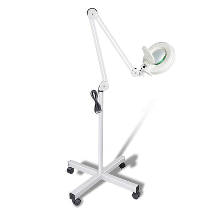 Ellie & Ruby 5x Magnifying Floor Lamp - Glass Lens Light and Wheeled Stand White.