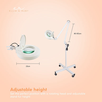 Ellie & Ruby 5x Magnifying Floor Lamp - Glass Lens Light and Wheeled Stand White.