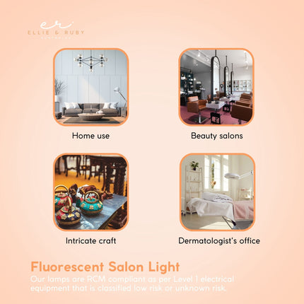 Ellie & Ruby 5x Magnifying Floor Lamp - Glass Lens Light and Wheeled Stand White.