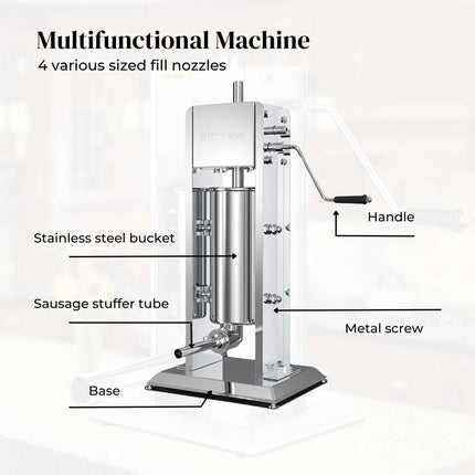 Kitchee 3L Manual Vertical Sausage Filler - Stainless Stuffer Meat Press Machine.