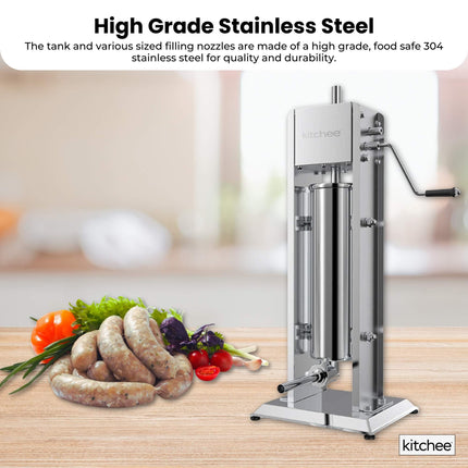 Kitchee 7L Manual Vertical Sausage Filler - Stainless Stuffer Meat Press Machine.