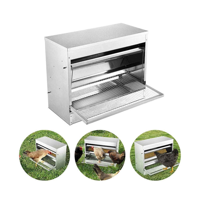 10kg Automatic Chook Chicken Feeder Poultry Auto Treadle Galvanised Metal Coop.
