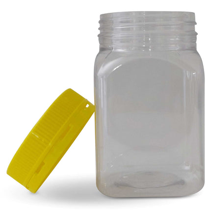 10x 500g Plastic Honey Jars + Lids - Square Clear Food Grade Packaging Containers.