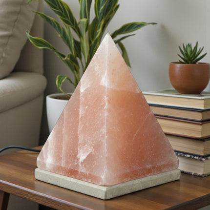 12V 12W Pyramid Himalayan Pink Salt Lamp Carved Rock Crystal Light Bulb On/Off.