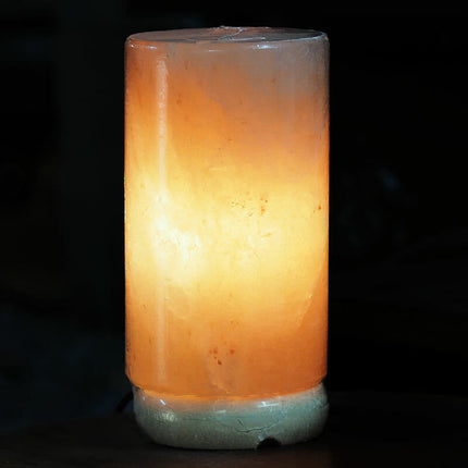 12V 12W Cylinder Himalayan Pink Salt Lamp Carved Rock Crystal Light Bulb On/Off.