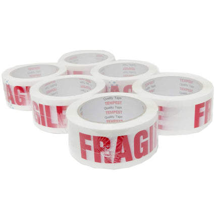 6x Fragile Packing Tape 48mmx75m Long Rolls Red White Packaging Adhesive Label.