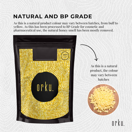 Orku 100g Organic Beeswax Pellets Yellow - Cosmetic Grade Pure Bees Wax Pastille.