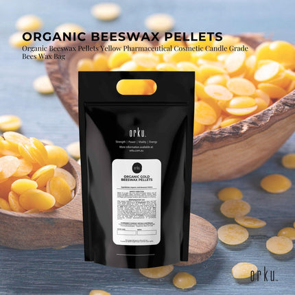 Orku 10Kg Organic Beeswax Pellets Yellow - Cosmetic Grade Bees Wax Pastilles Bulk.