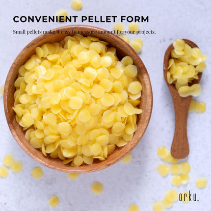 Orku 10Kg Organic Beeswax Pellets Yellow - Cosmetic Grade Bees Wax Pastilles Bulk.